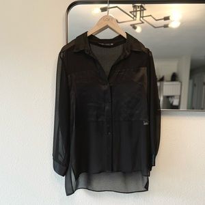 Zara Black Satin/ Mesh Black Shirt (M)